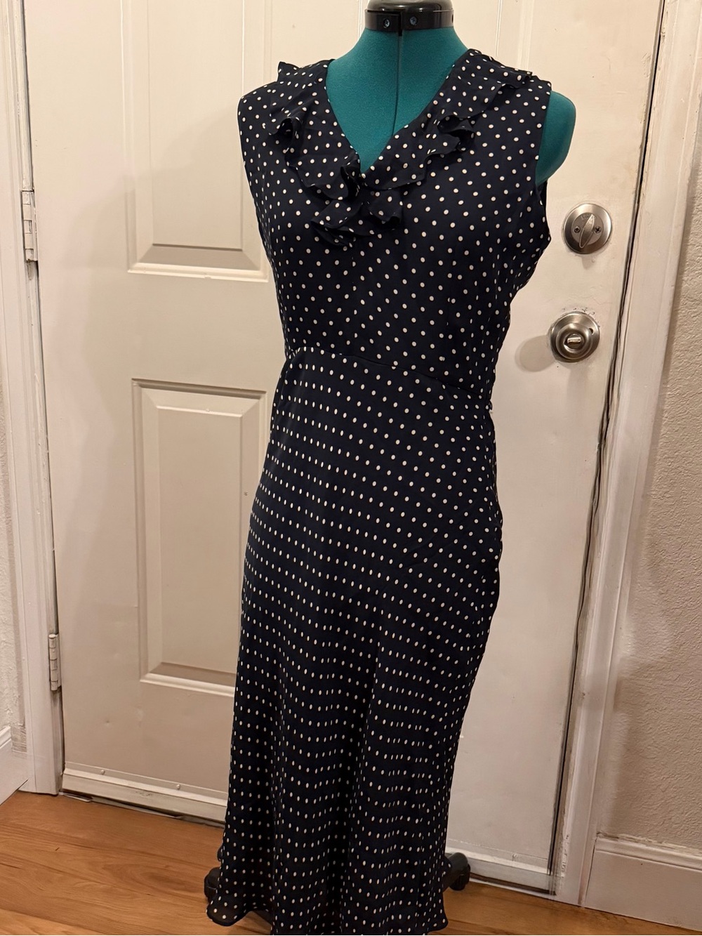 90’s/2000’s Lauren Ralph Lauren 100% Silk Navy and White Polka Dot Dress